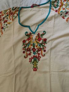 Embroidered Cream Kurta XL size