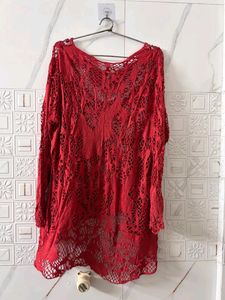 Red Crochet Knit Top