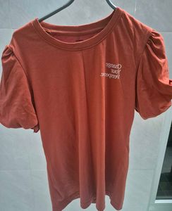 Round Neck Puff Sleeved Cotton Top