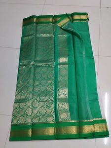 White With Green Cotton Saree..