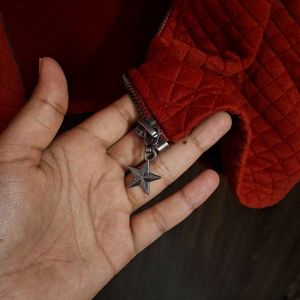 Brick Red Quilted Zip-Up Jacket