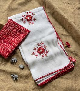 Elegant White Embroidered Saree