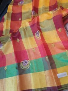 New Embroidered Checkered Saree