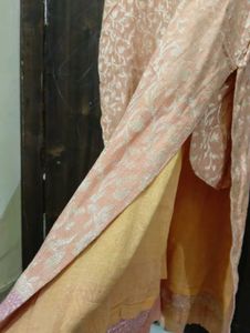 Elegant Peach Brocade Kurti With Pockets