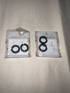 Black Hoop Earrings - Stainless Steel - Pack of 2