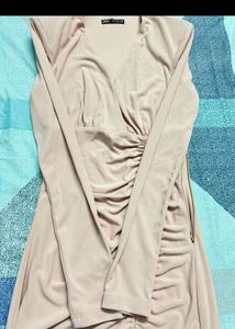 Blush Pink Ruched Bodycon Dress (ZARA)