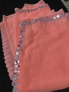 Peach Mirror Work Dupatta