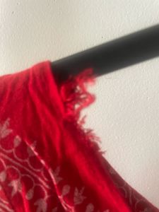Red Printed Maternity Gown With Front Zip