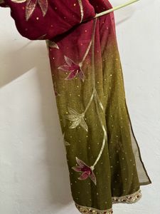 Double Colour Thread Work Saree