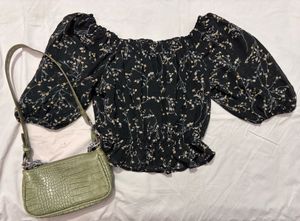 black floral elastic crop top