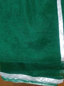 Net Green Dupatta With Silver Border