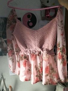 Floral Crochet Pink Top