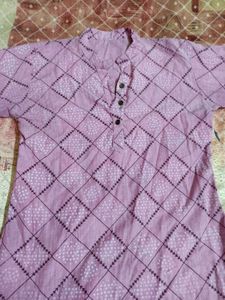 Graceful Lilac Printed Cotton Kurti | Handblock