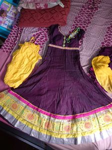 Brown & Gold Embroidered Anarkali Dress