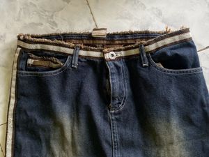 Combo Of Denim Skirt And Woolen Baby Pink Crop Top