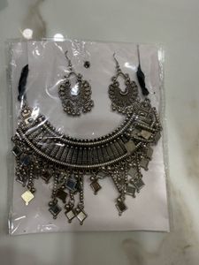 Oxidized Silver Necklace &amp; Earrings