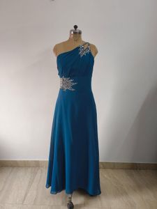 Elegant One-Shoulder Teal Gown