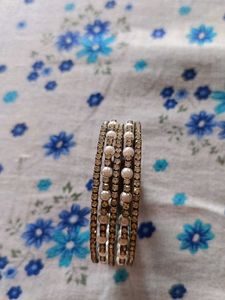 Pearl &amp; Rhinestone Bangle Bracelet