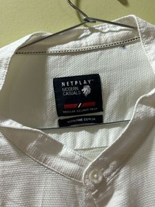 White Chinese Collar Shirt