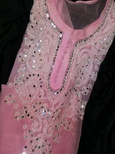 BABY PINK CHICKEN KURTA WITH INNER WEAR