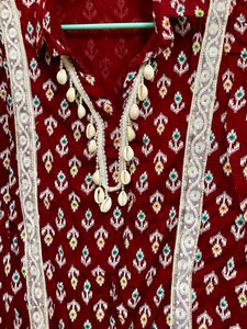 Maroon Co Ord Set Shell Work At Neck