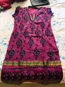Chikan Work Wine Coloured Beautiful Cotton Kurta.