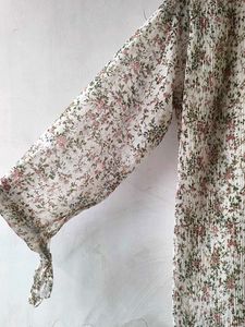 Floral Pleated Mock Neck Top