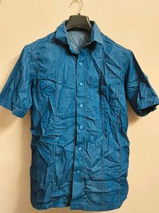 Men's Blue Short Sleeve Button Down
