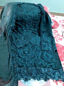 New Teal Blue Heavy Embroidered Kurta Set