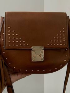 Faux leather saddle bag with stud