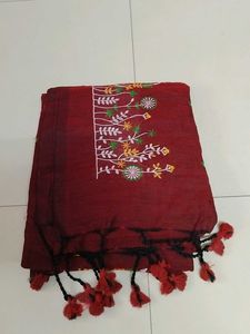 Meroon Khadi Cotton Embroidery Saree...