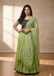 Lime Green Embroidered Lehenga Set