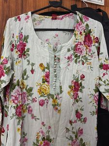 Floral Print Long Kurta with Pocket| 100% Cotton
