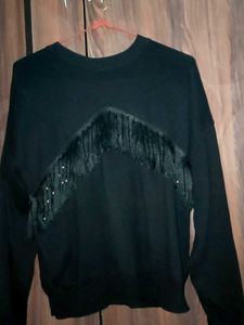 Fringe Detail Black Sweater