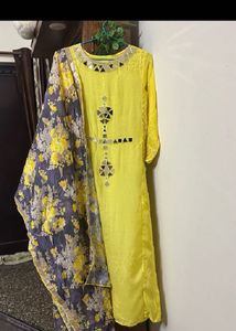 Yellow Mirrorwork Kurti Set