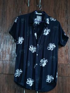 “Navy Blue Floral Printed Shirt | American Club|"