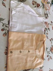 Round Neck Golden Kurta And White Pjama