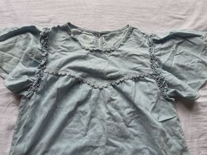 Cute Blue Flutter Sleeve Top