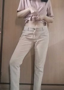Beige Casual Corduroy Pants