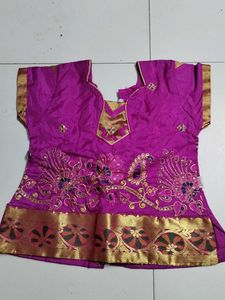Pink &amp; Gold pattu pavadai set..