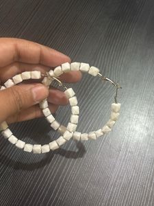 White Geometric Hoop Earrings