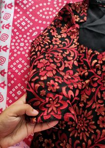 Desi Aesthetics short kurti with velvet flowery Detailing Size S