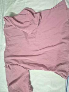 Mauve Pleated V-Neck Top with Bow Detail
