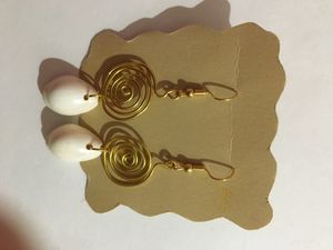 Gold Spiral With Shell Dangling Earrings