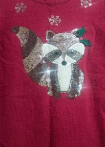 Red Beautiful Woolen Top With 3D Design For Girls
