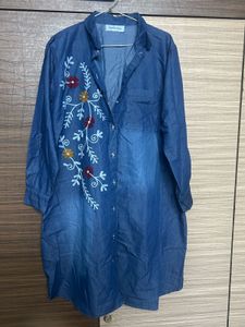 Plus Size Embroidered Denim Shirt Dress