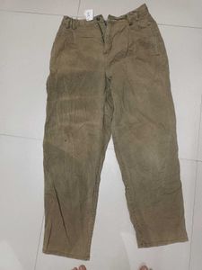 Khaki Cotton Denim Casual Pants