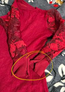 Elegant Red Lace Sleeve Dress