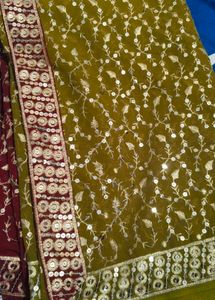 Olive Green Floral Embellished Saree