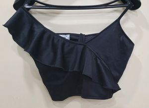Chimpanzee Ruffle And Cami Black Crop Top